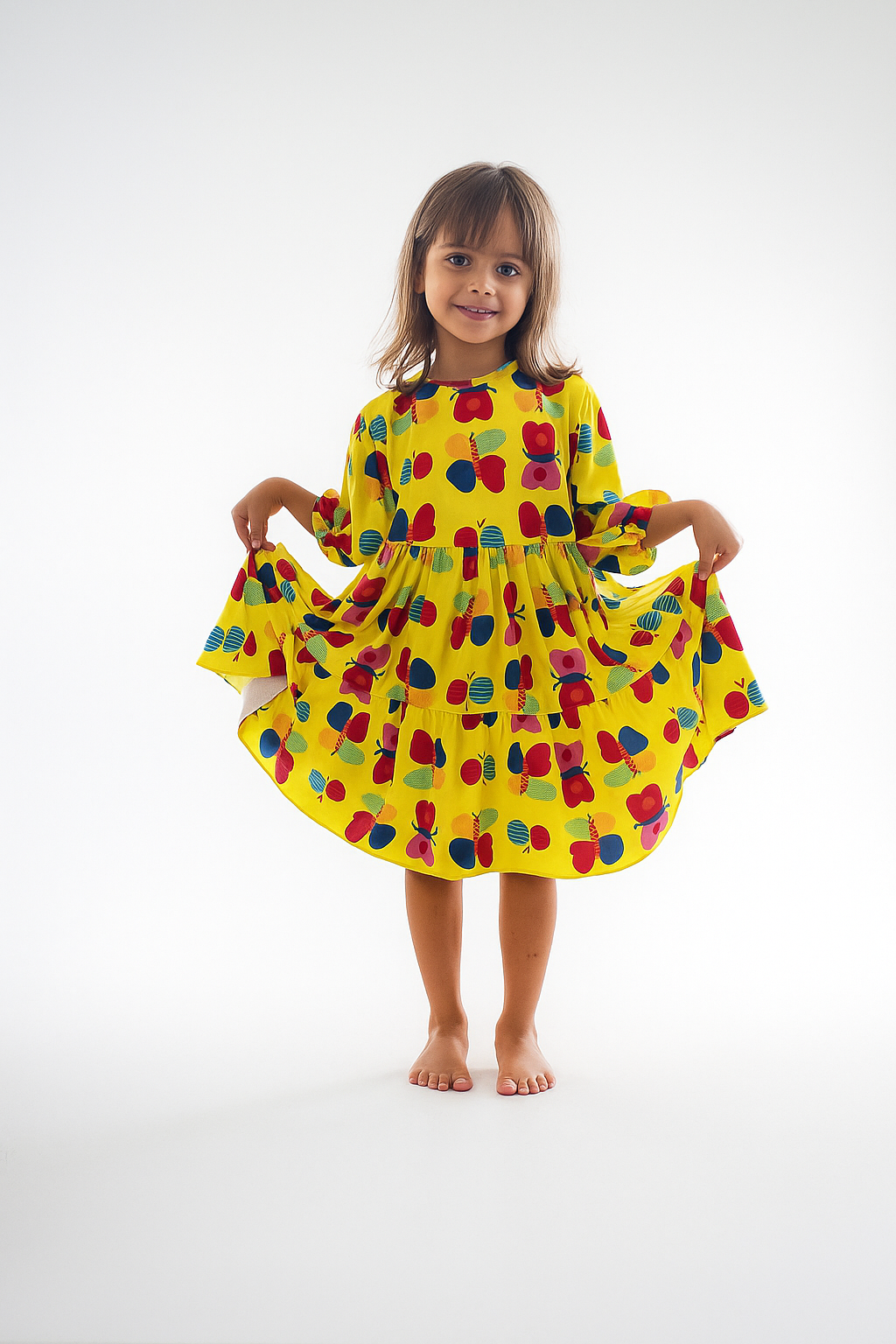 Vestido Longo Manga Longa Infantil Feminino Estampado - Cecília