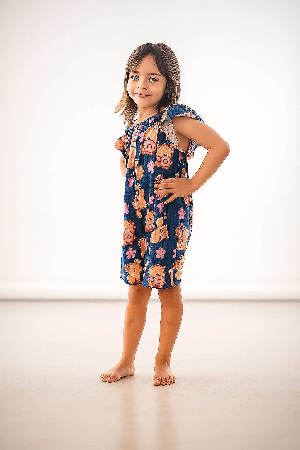 Macaquinho Manga Curta Infantil Feminino Estampado - Leonora