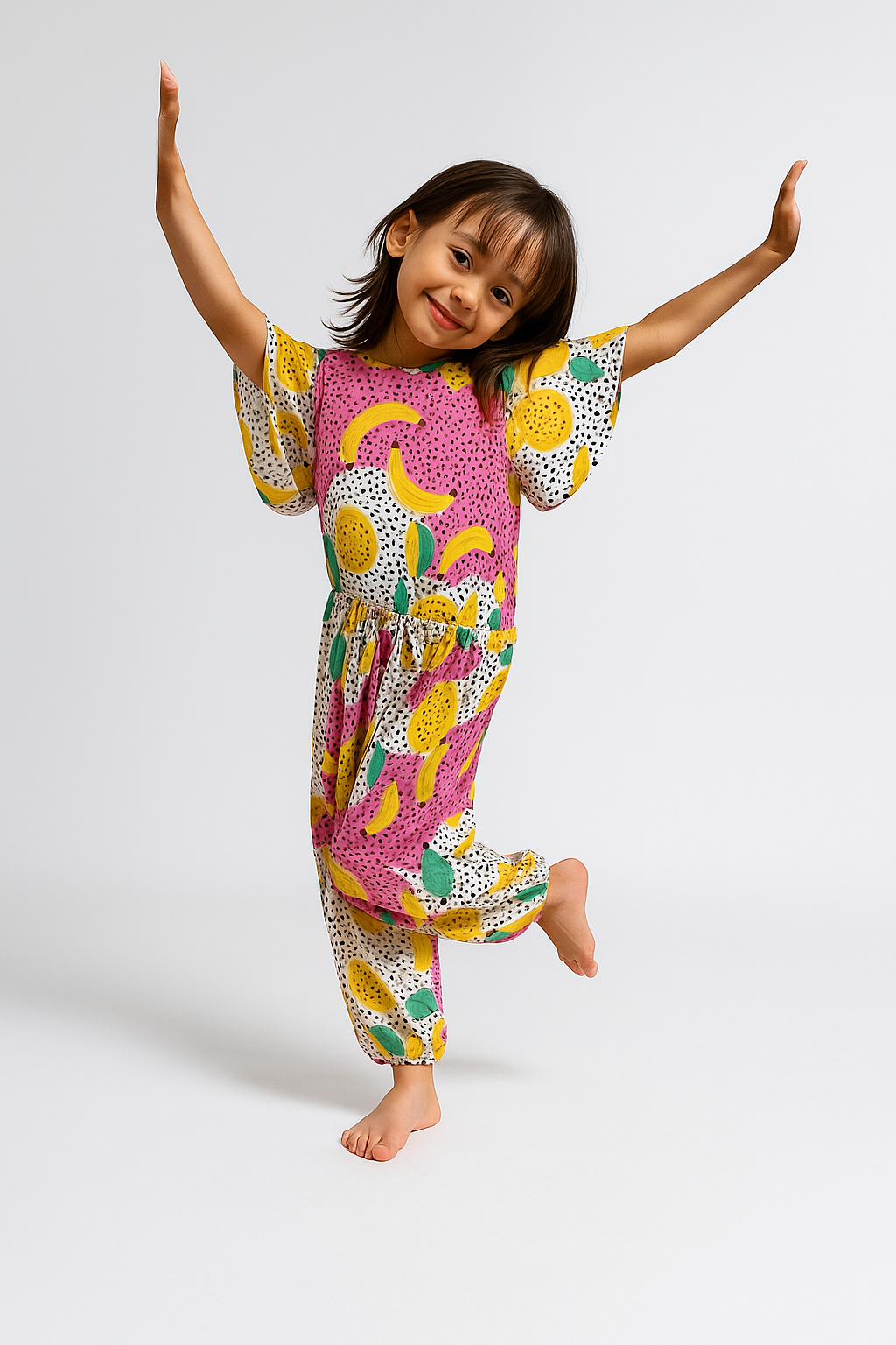 Macacão Longo Manga Curta Infantil Feminino Estampado - Eliane