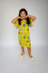 Vestido Longo Manga Curta Infantil Feminino Estampado - Carol