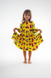 Vestido Longo Manga Longa Infantil Feminino Estampado - Cecília