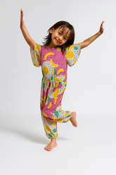 Macacão Longo Manga Curta Infantil Feminino Estampado - Eliane